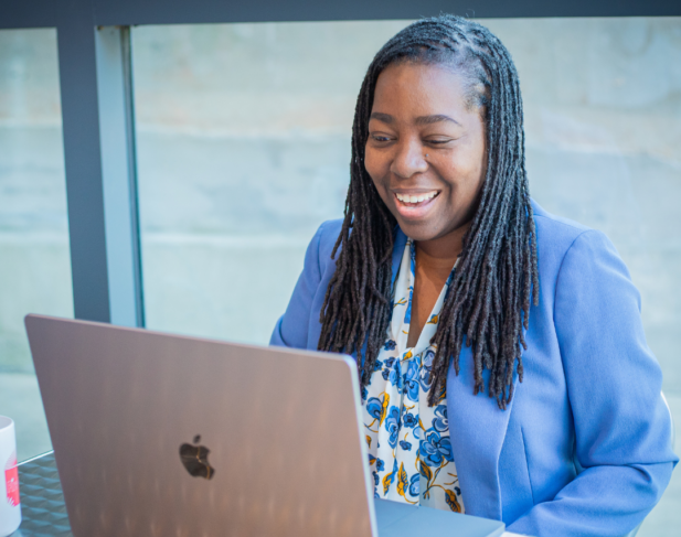 Leadership coach meeting virtually with nonprofit professional